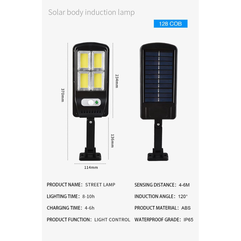 Güneş Enerjili Sokak Lambası Solar Bahçe Aydınlatma Uzaktan Kumandalı 3 Modlu 128 Cob Led