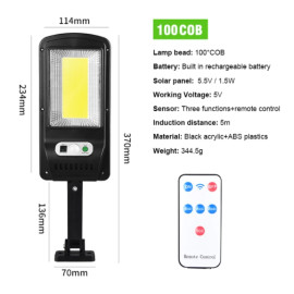 Güneş Enerjili Sokak Lambası Solar Bahçe Aydınlatma 3 Modlu 100 Cob Led
