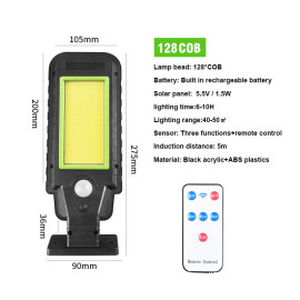 128 Led Solar Güneş Enerjili Sokak Lambası Bahçe Led Aydınlatma 3 Modlu