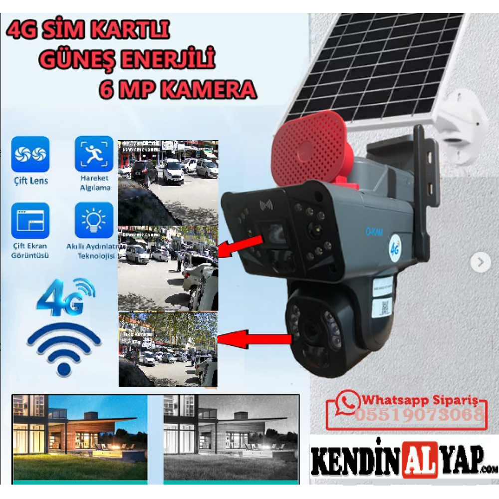 Sim Kartlı 4G Solar PTZ Dual Lens Panaromik Sirenli Alarmlı Kablosuz Güvenlik Kamerası