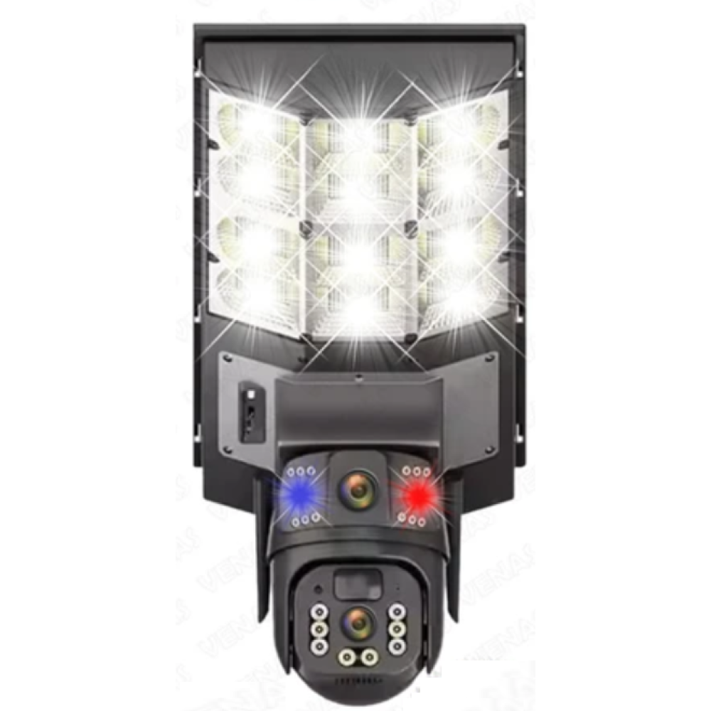 Güneş Enerjili Sokak Bahçe Led aydınlatmalı Solar Güneş Panelli Wifi Kablosuz Çift Kameralı Güvenlik Kamerası