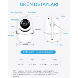 Canlı Sesli Bebek İzleme ve Güvenlik Kamerası Wifi İp Kamera 1080P HD Gece Görüşlü